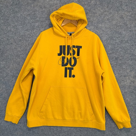 Nike Hoodie Sweatshirt Mens 2XL Big Logo Just Do It JDI Yellow Black Graphic - Picture 1 of 11